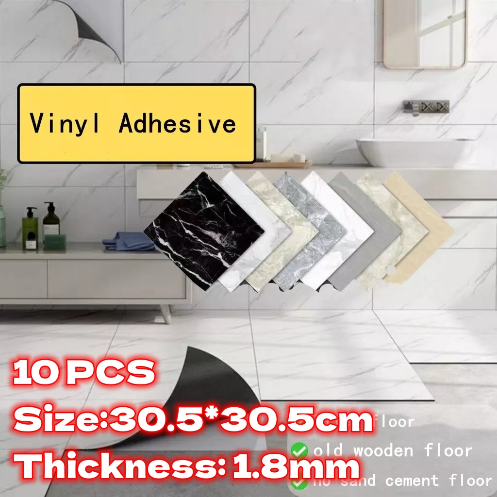 10pcs Marble Vinyl Tiles Floor Stickers 30cm X 30cm Thickenss 18mm Self Adhesive Waterproof 