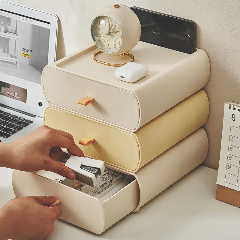 Breezessential Stackable Desk Organizer with Drawer Storage Box