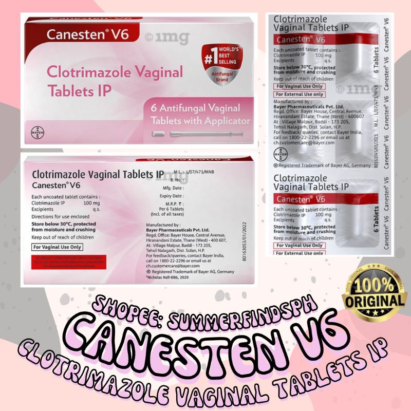 Canesten V6 Clotrimazole Vaginal Tablets Antifungal Vaginal Tablets 9120