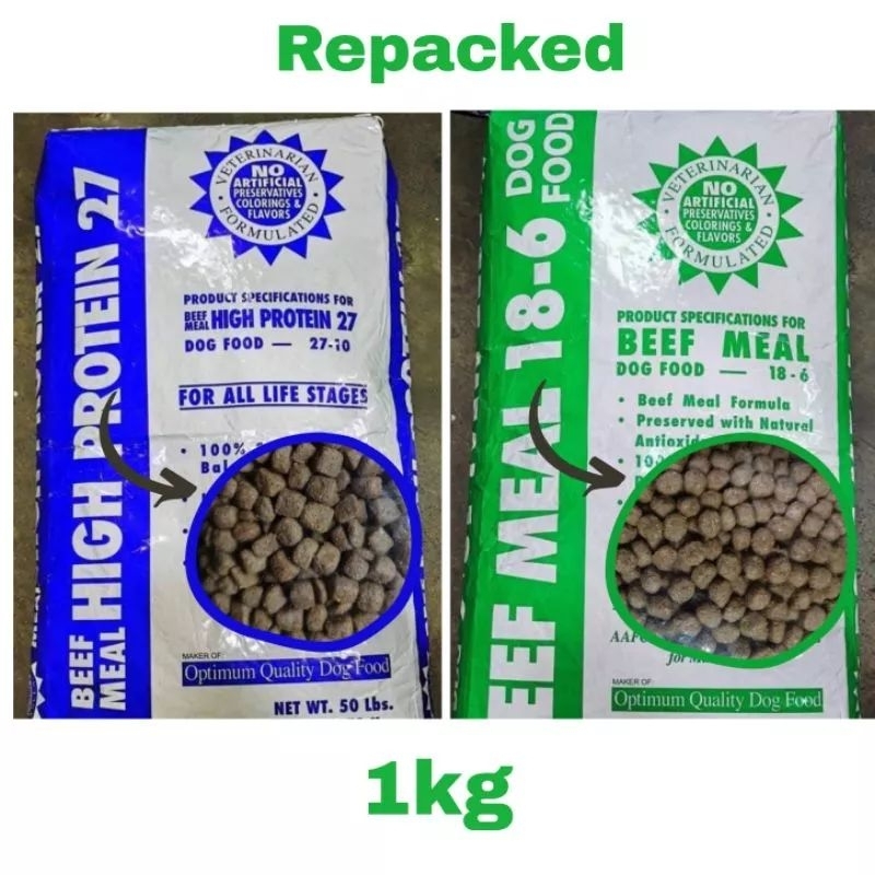 Optima Beef meal/ High Protein Dry Dog food 1kg (REPACKED) Shopee