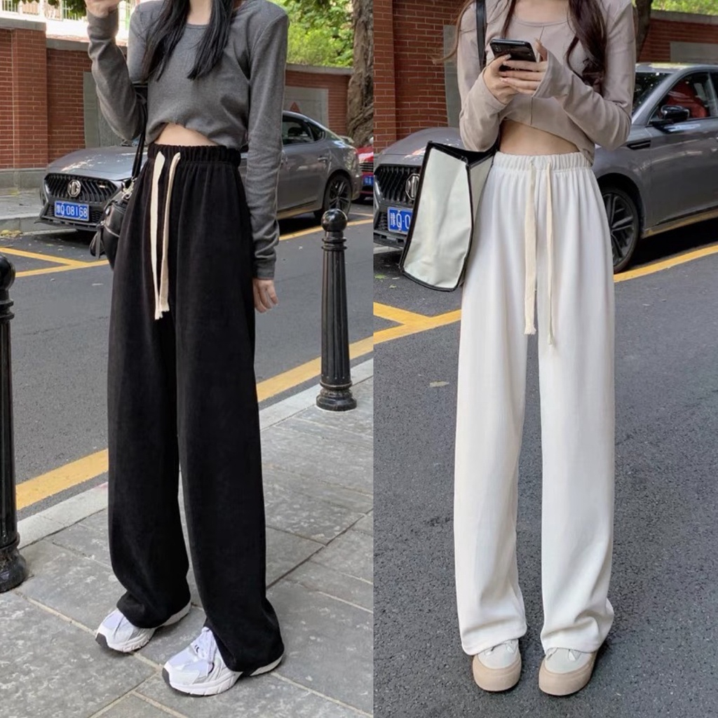 KILY.PH Wide Leg Pants Straight Plain Pant Elastic trouser Korean Style ...