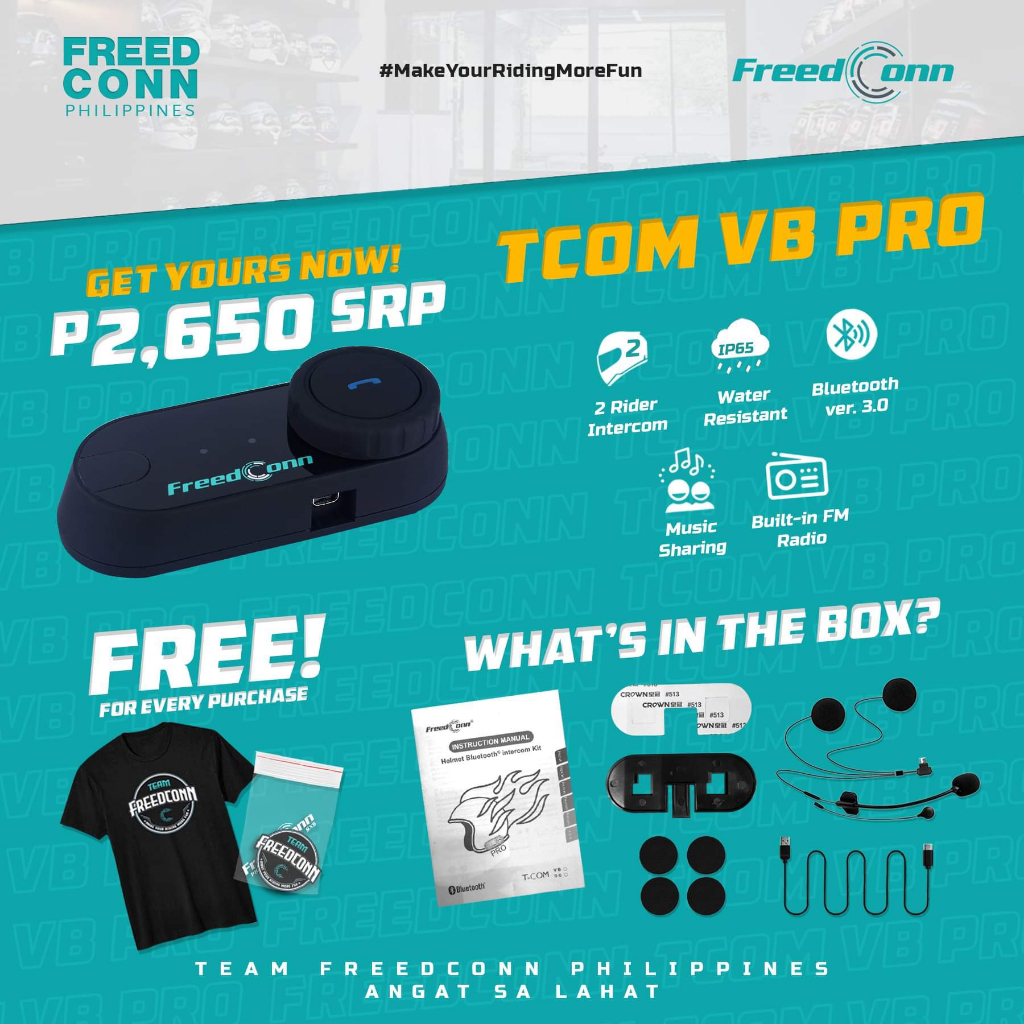 FREEDCONN TCOM VB PRO Motorcycle Helmet Bluetooth Intercom (w/ Free ...
