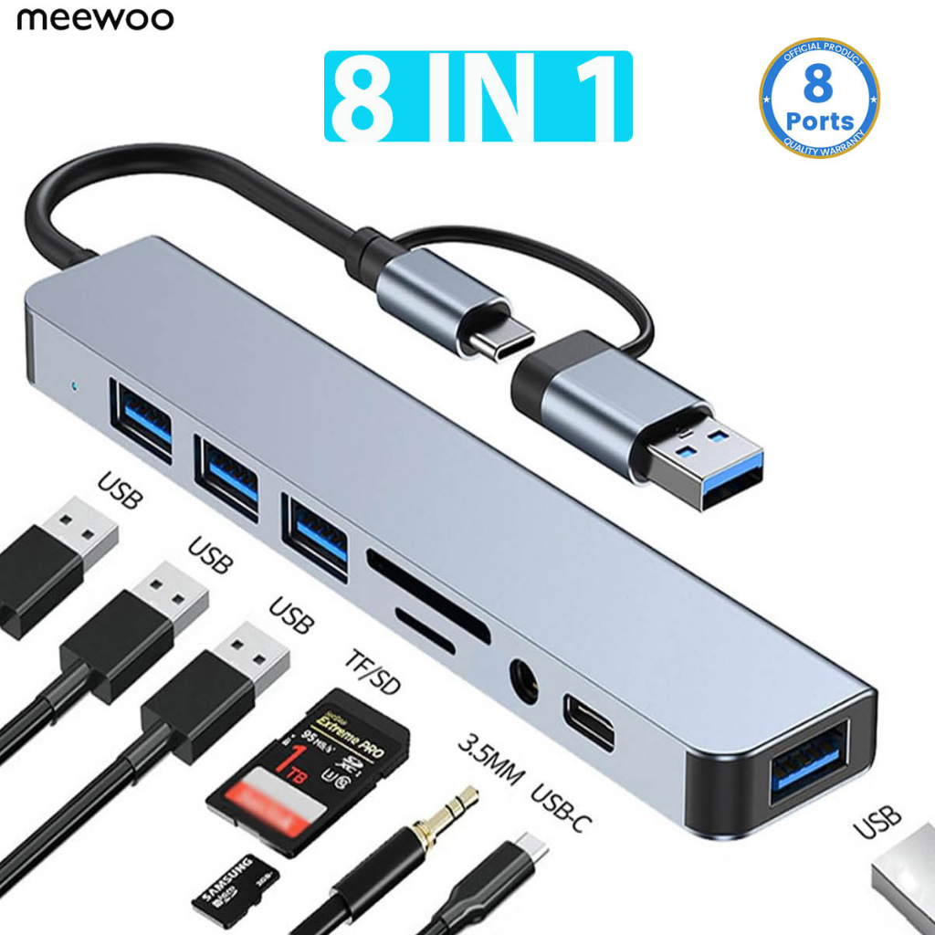 Meewoo USB C Hub USB Hub 8in1 USB Extender USB Splitter with 4*USB A ...
