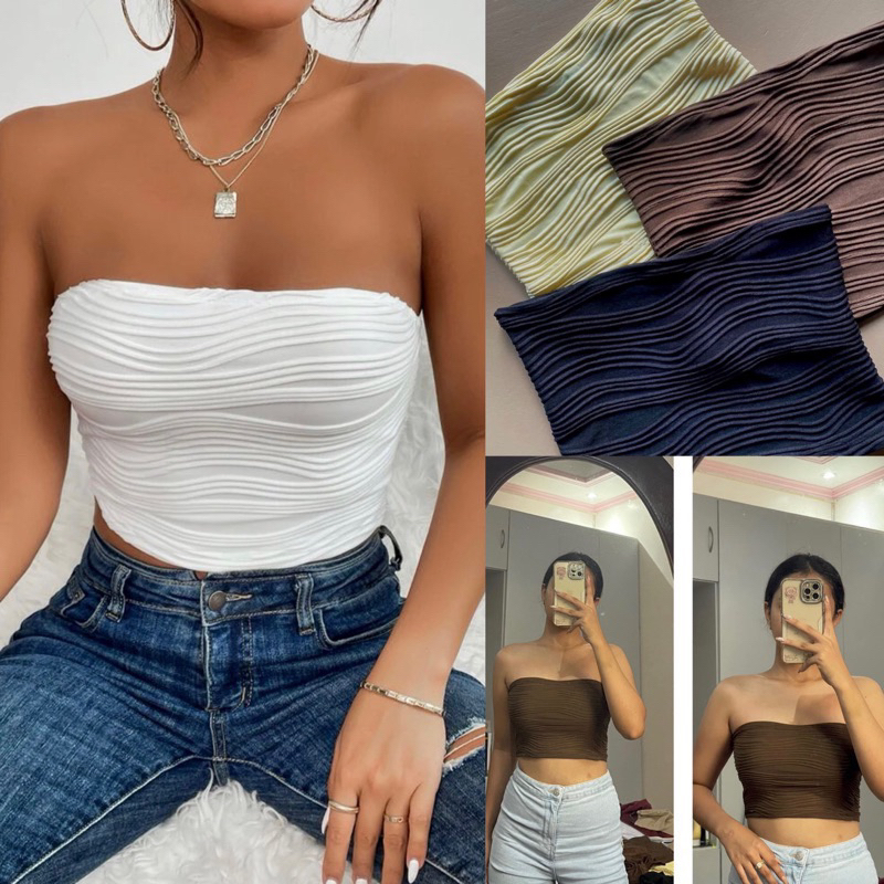 ERIN | WAVE Tube Top Sexy Top Embossed Wave Design top | Shopee Philippines