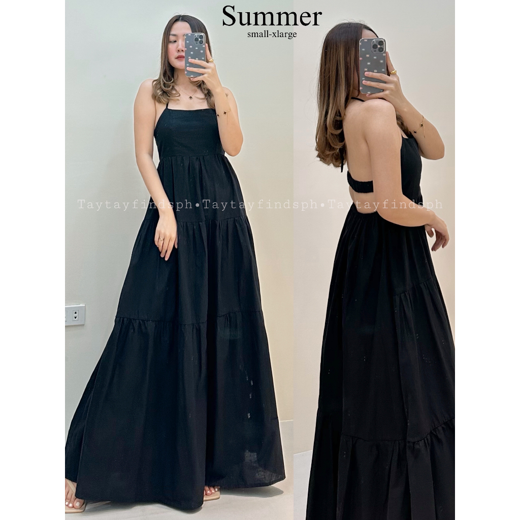SUMMER GARTERIZED BACKLESS LAYARED LONG DRESS | taytayfindsph | Shopee ...