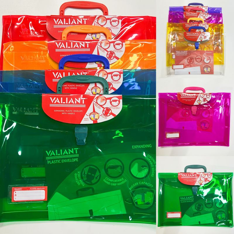 Valiant Expanding Plastic Envelope With Handle Pushlock Bag Office