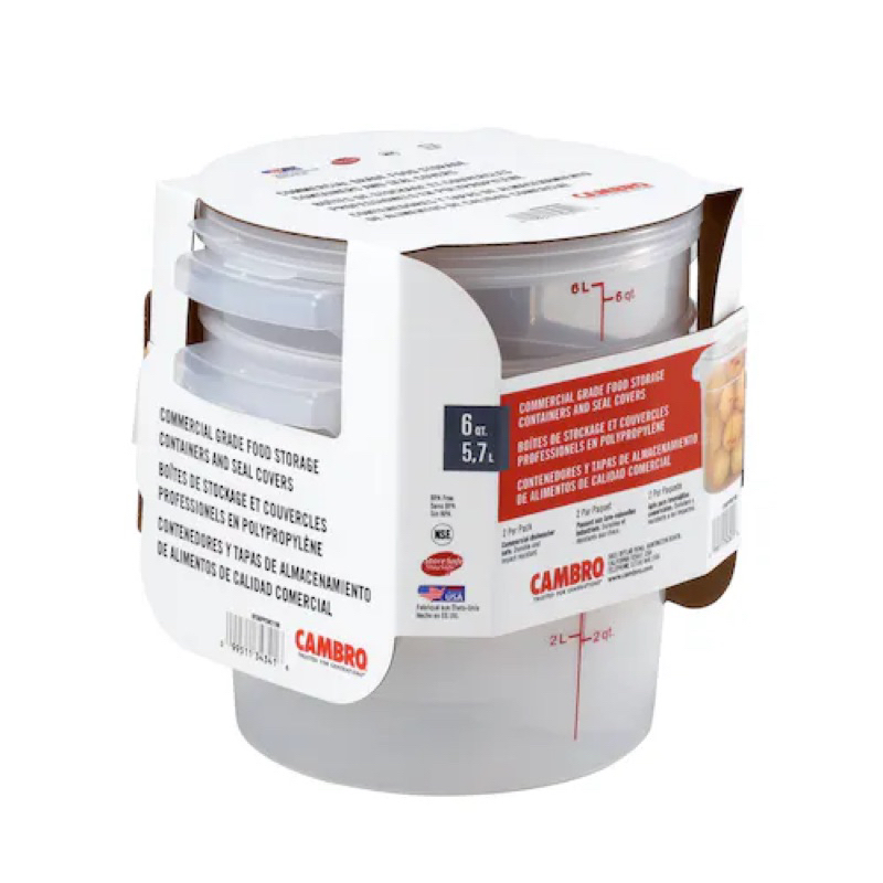 Cambro Commercial Grade Food Storage Containers with Lids 6qt (2Pcs