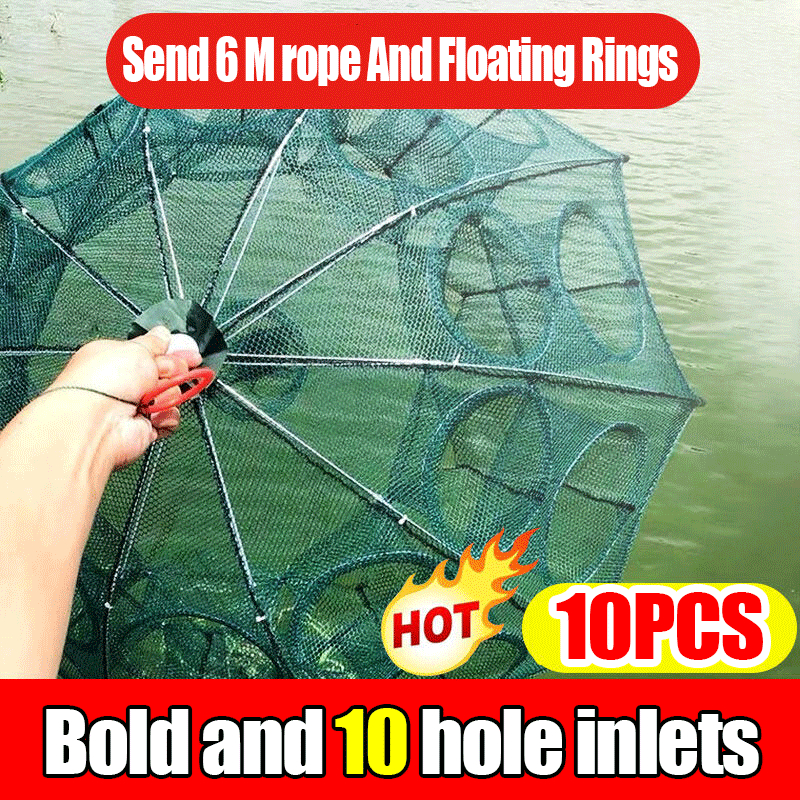Portable Umbrella Net Fishing Cage, Foldable Fishing Net Trap, 6M Nylon  Rope Net Cage, Freshwater and Saltwater Fishing Shrimp and Crab