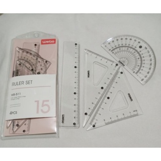 DELI Ruler Set, Geometry Set, Set Squares for School, Math Set, 4 PCS, 8  inches, Transparent