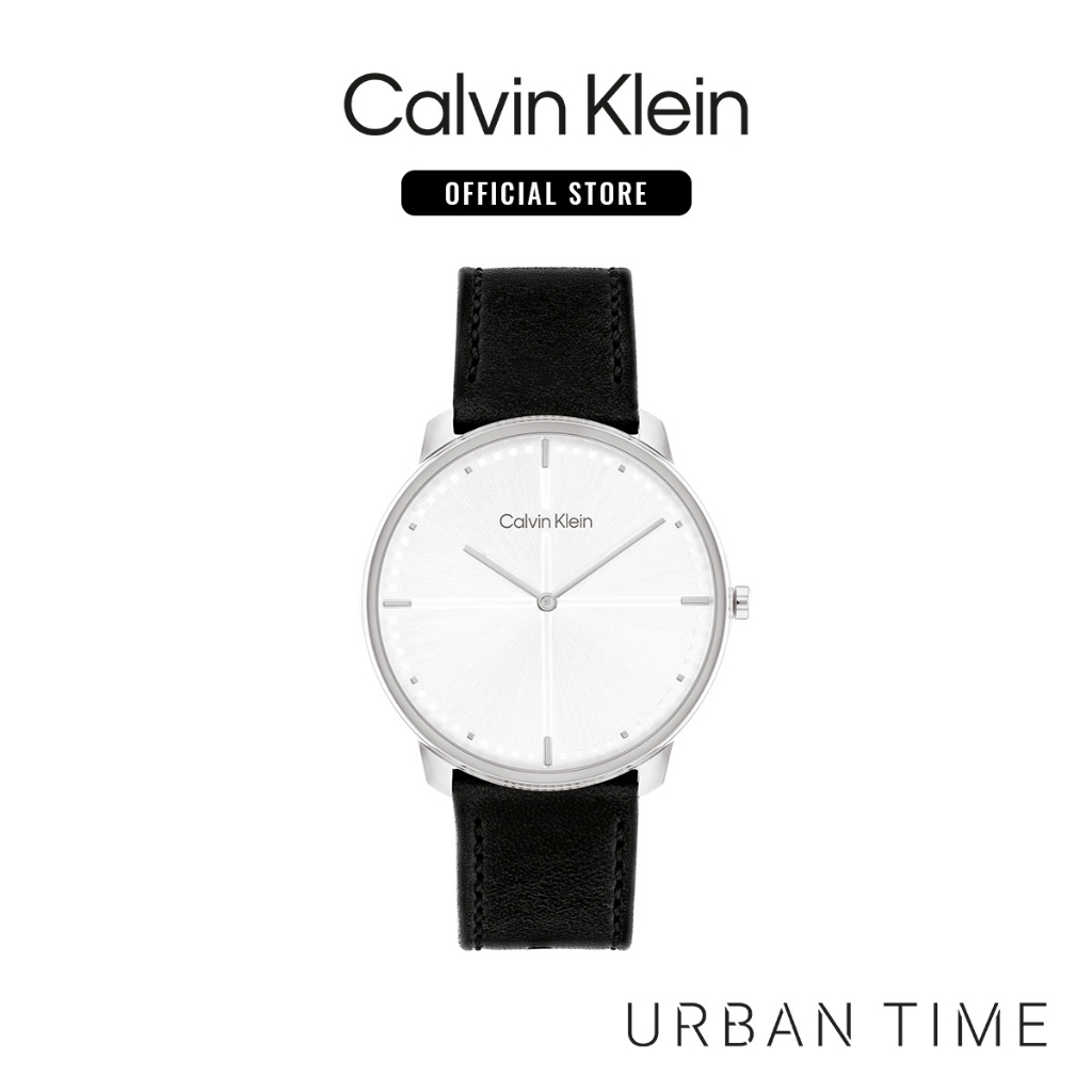 Calvin klein black leather analogue watch hotsell