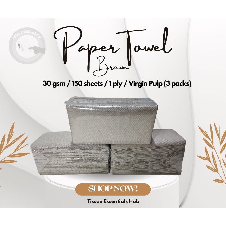 Interfolded Brown Paper Towel 30 gsm 150 Sheets (Packed of 3) Shopee