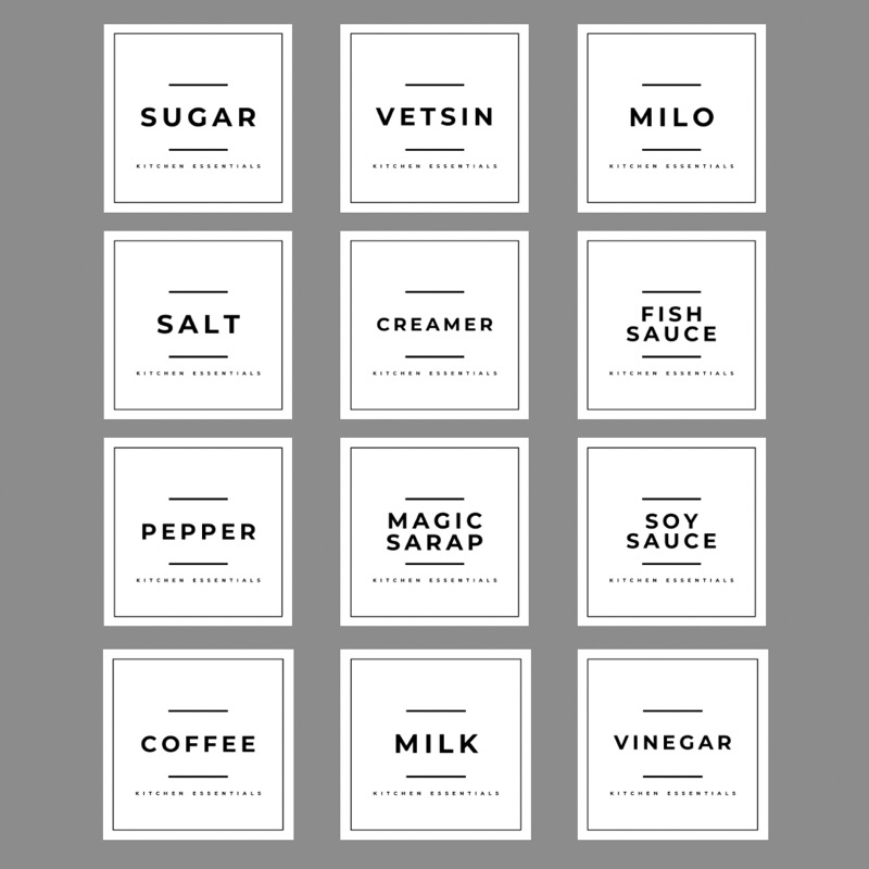 [SOLD PER SHEET-12PCS] Laminated Kitchen Labels Stickers (Waterproof ...
