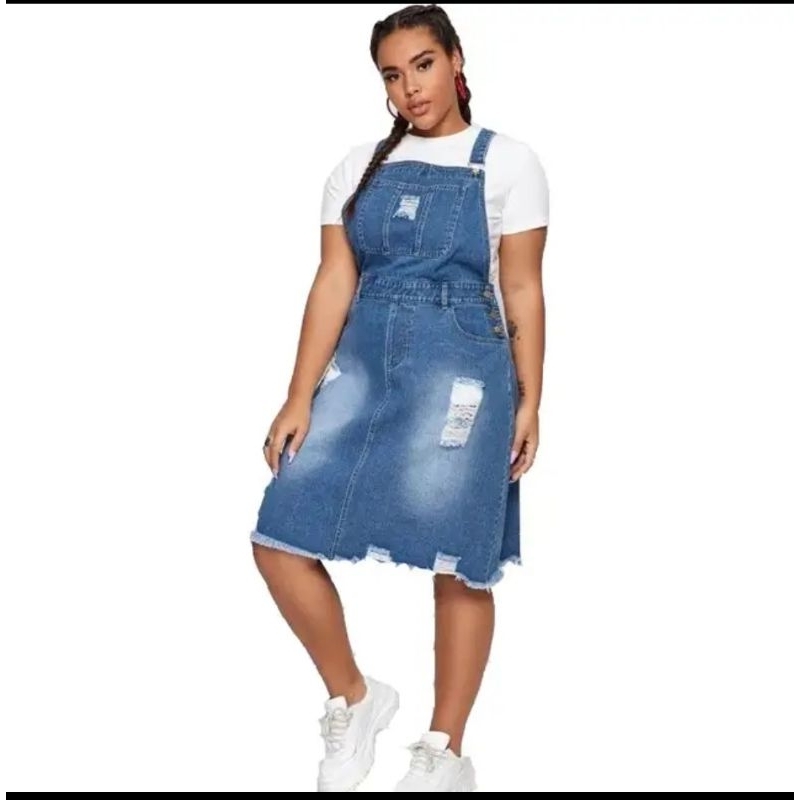 PLUS SIZE Womens Suspender Denim Jumper Dress skirt