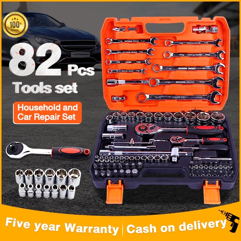 82PCS Tool Original Socket Wrench Set Torque Wrench Tool Box Set Car