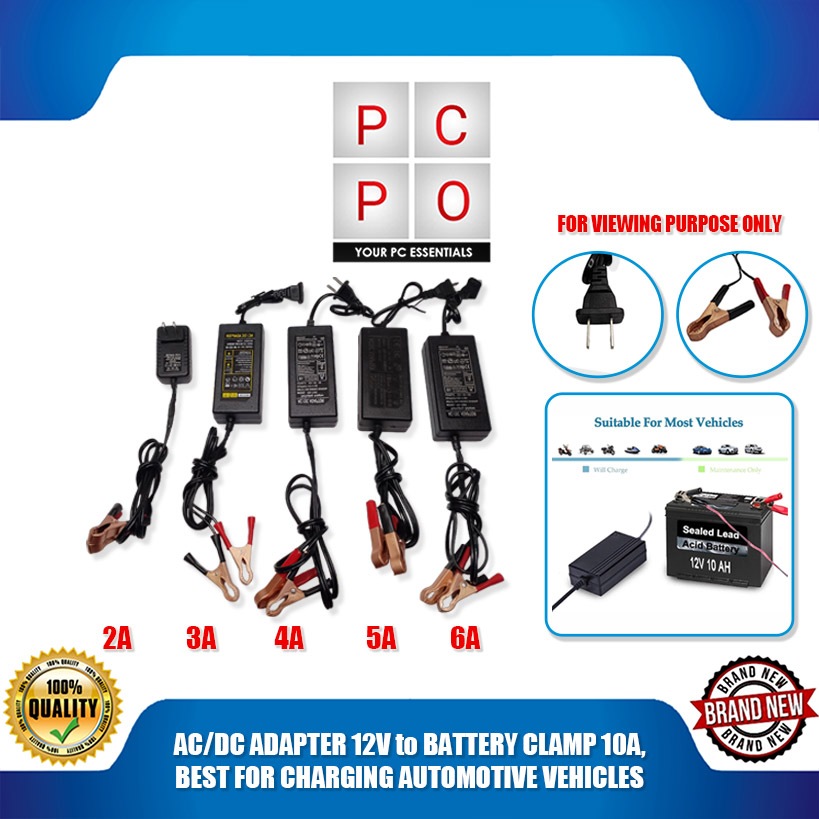 PC PO AC/DC ADAPTER 12V to BATTERY CLAMP 10A, BEST FOR CHARGING ...