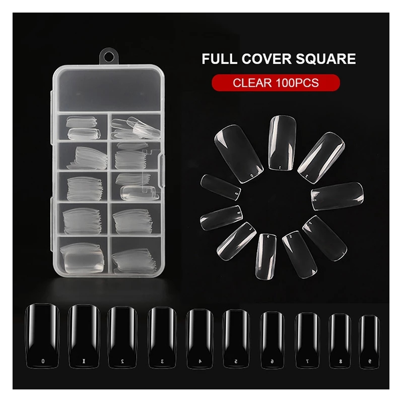 200pcs/2box 10 sizes Transparent False Nails Nail Tips Half Cover Fake ...