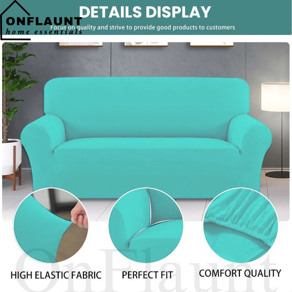 OnFlaunt Blue Sofa Cover Stretch Fabric Slipcover Elastic Threeseater