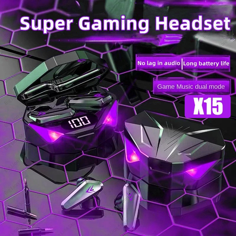 X15 Gaming Earphones TWS Wireless Bluetooth Earbuds with Mic Headset Noise Cancelling Hifi Bass