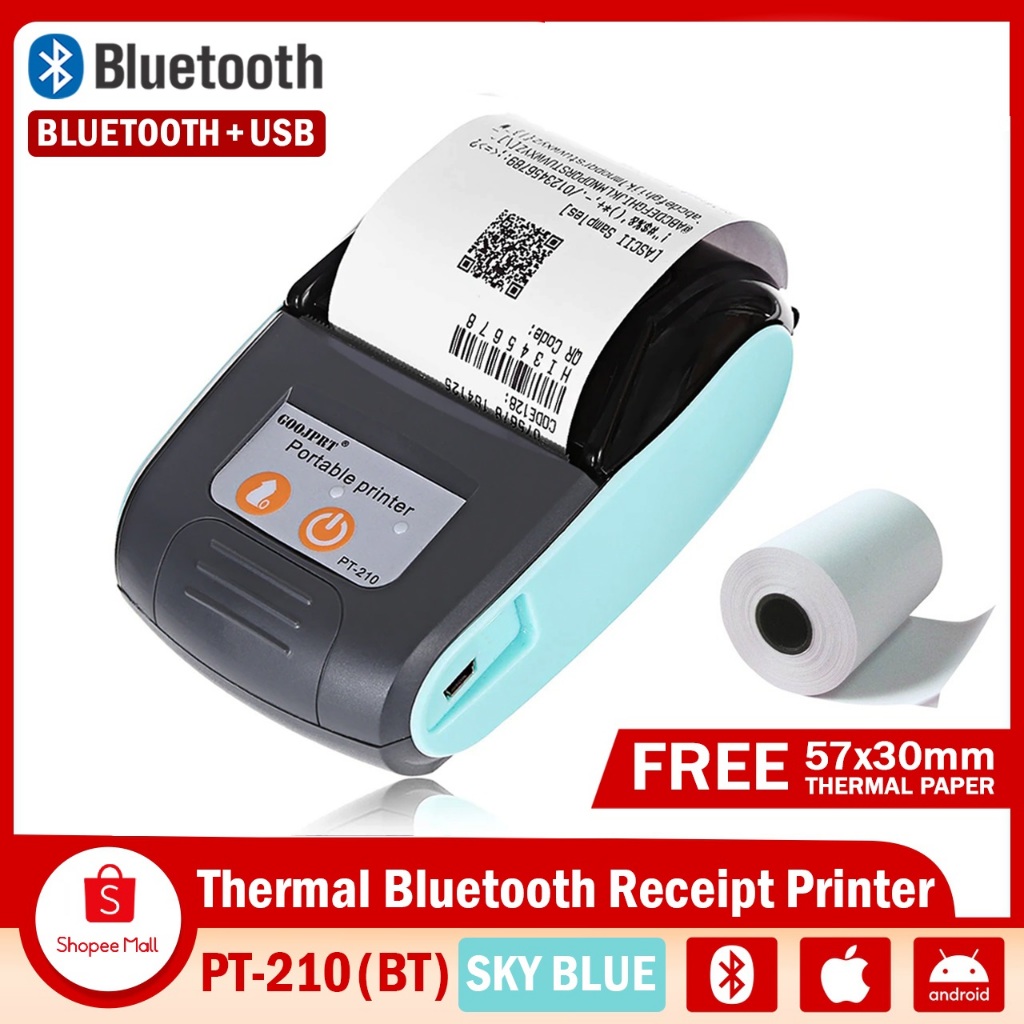 Goojprt Pt 210 Portable Bluetooth Thermal Printer Handheld 58mm Receipt For Mini Shopee 3487