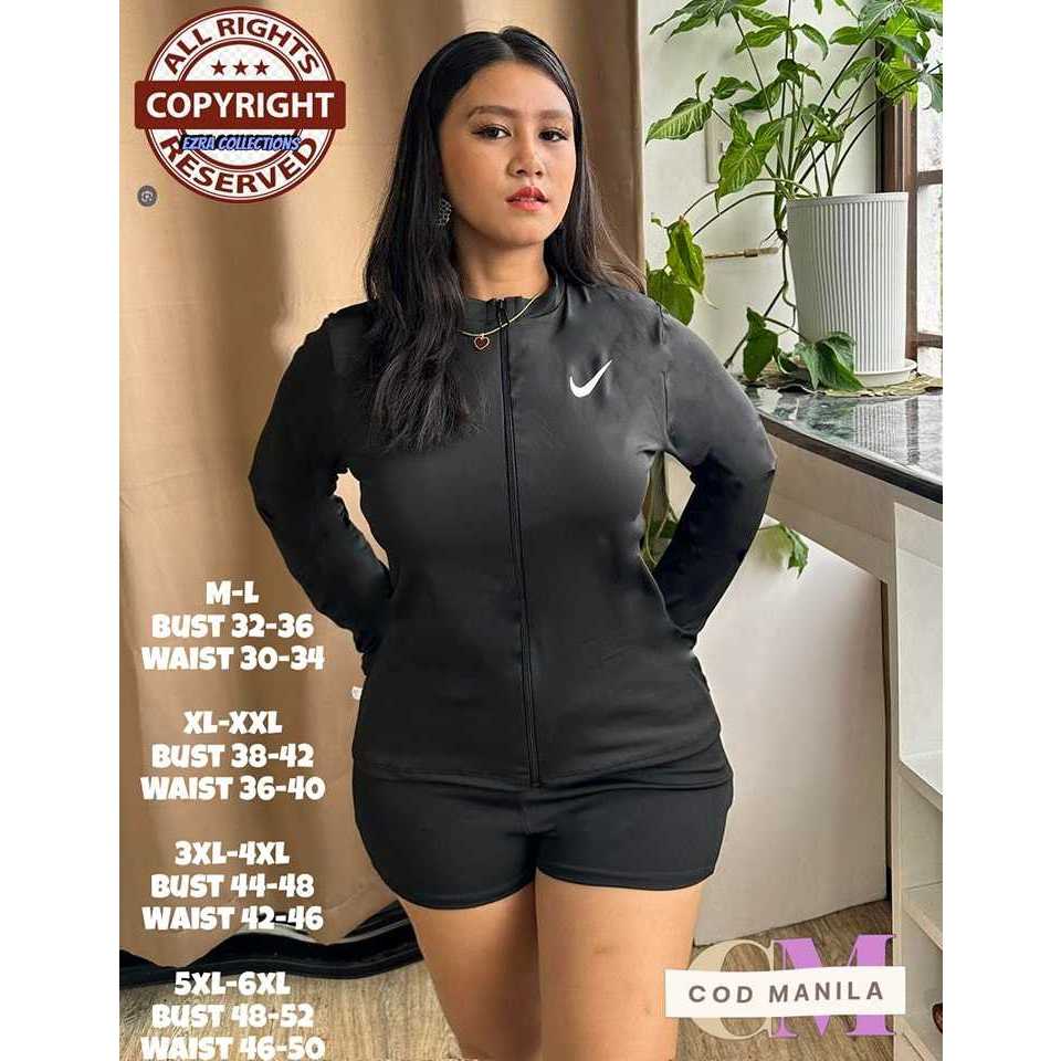 111 PLUS SIZE ZIPPER RASHGUARD SET (XS6XL) WITH MINI CHECK DESIGN