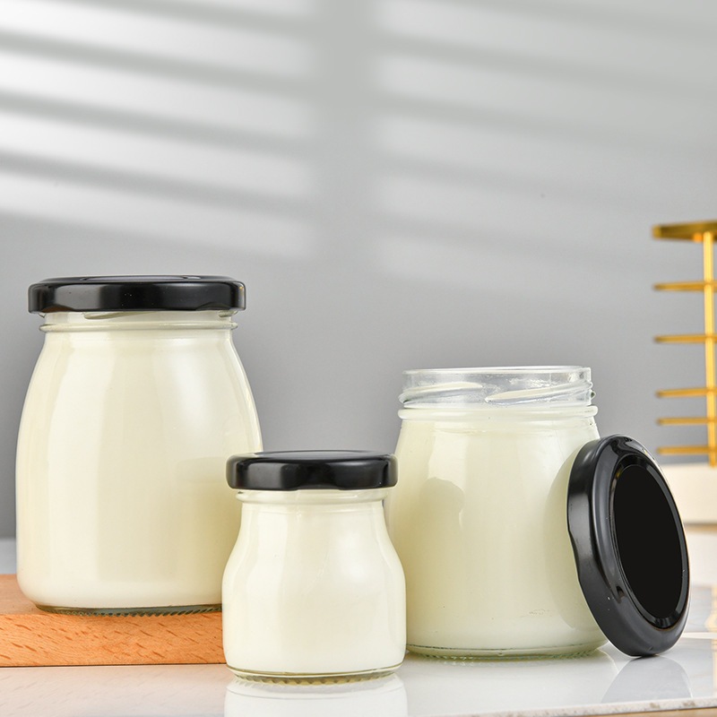 100/150/200ml Glass Pudding Jar Reusable Round Clear Yogurt Jar with ...