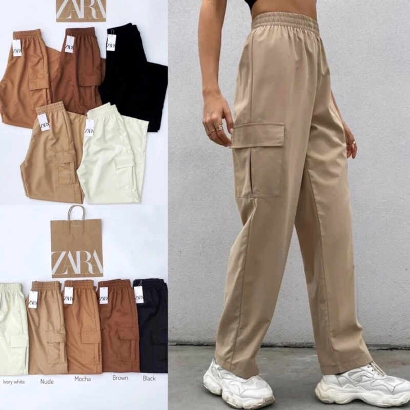 ZARA cargo pants High waist pants for women | Shopee Philippines
