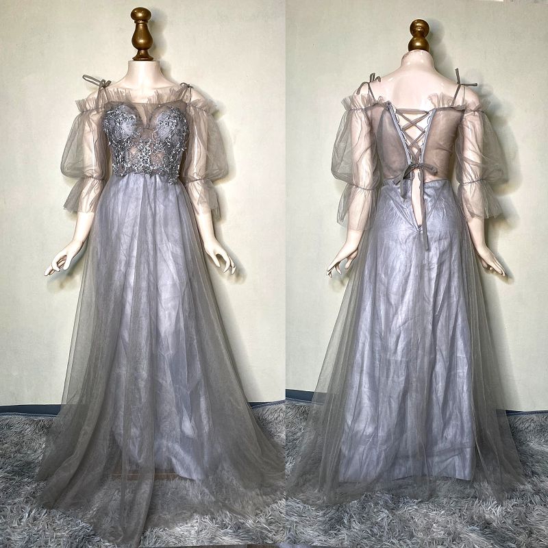 elegant silver gray fairy long gown | Shopee Philippines