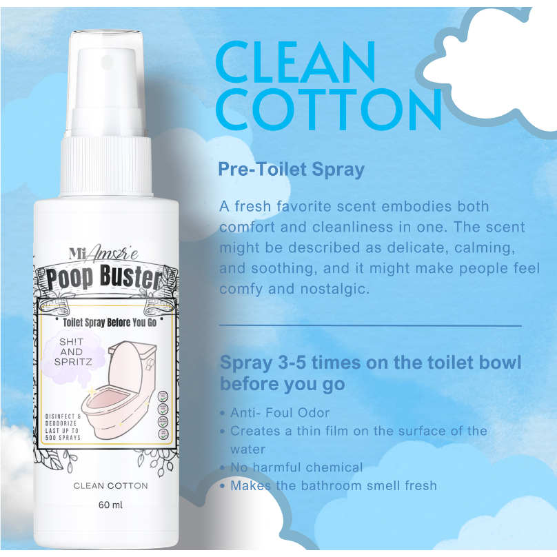 CLEAN COTTON Poop Buster! Toilet Spray, Odor Eliminator, POOP spray