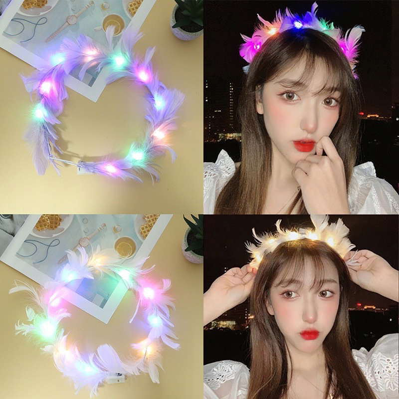 LED Light-up Fairy Feather Glowing Halo Headband Hairband Hair Roop ...