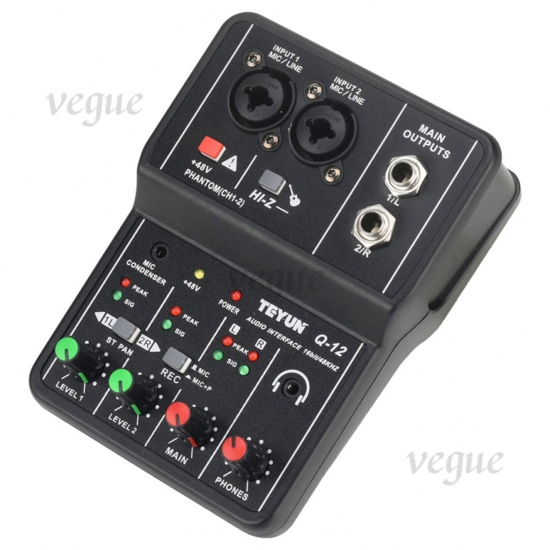 Q12 Portable Audio Interface Mini External Sound Card Mixer Guitar