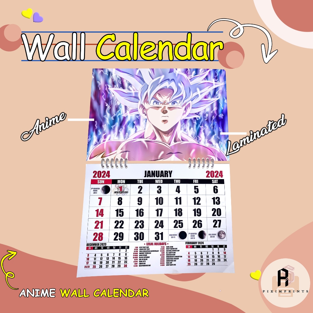 Personalized and Anime Wall Calendar (Laminated)(Double Loop Ring Bind