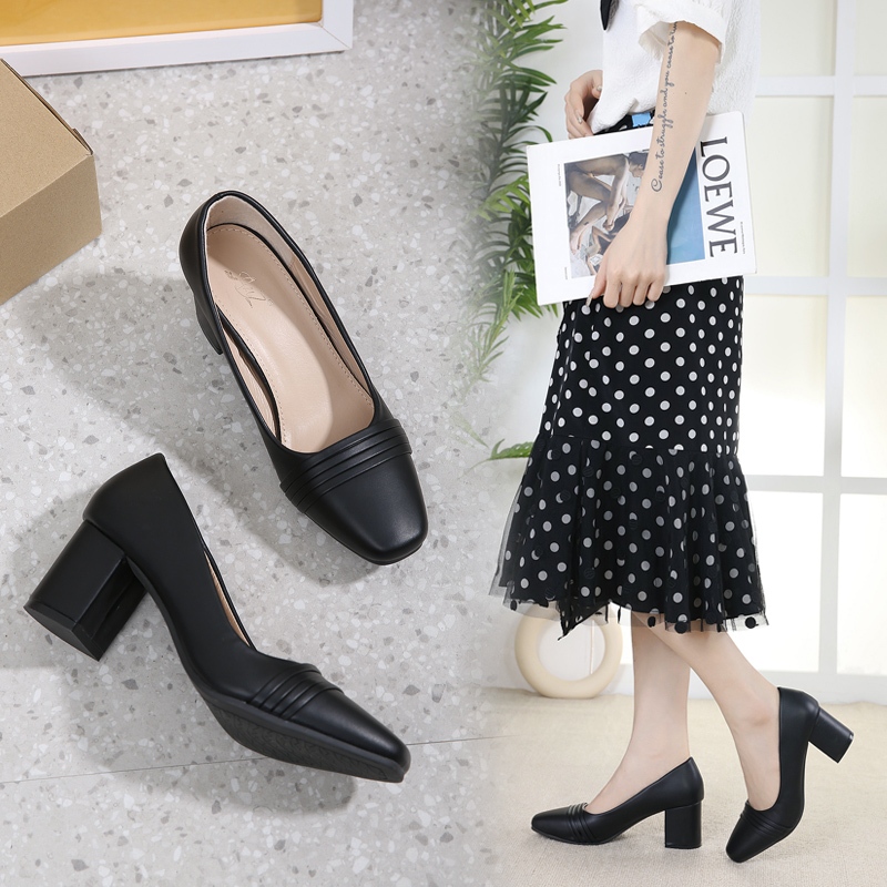 KAEVE 2 INCH black block heels school shoes for women work shoes KH 49A Shopee Philippines