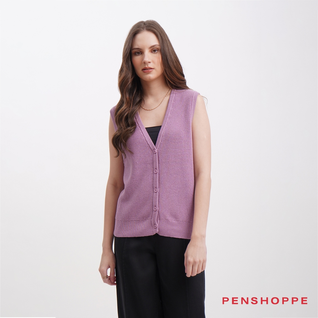 Penshoppe Dress Code Relaxed Fit Button Down Vest For Women (Lilac/Sand ...
