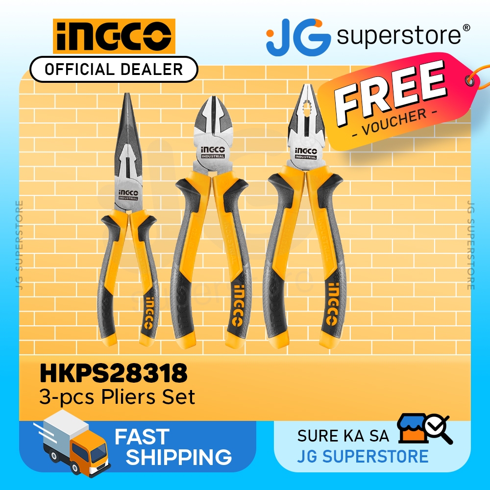 INGCO 3 Pcs Pliers Tool Set 8" Combination, 6" Long Nose, 6" Diagonal
