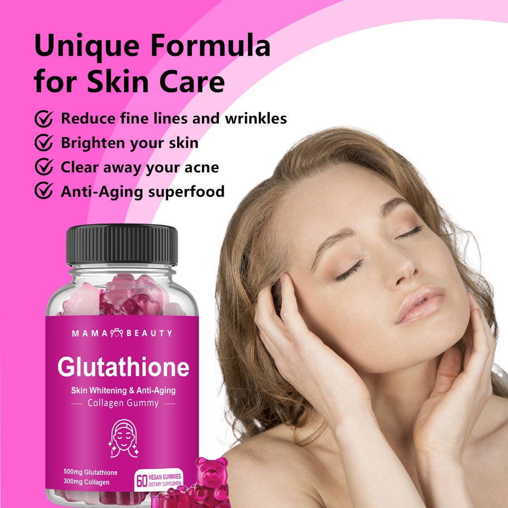 mama beauty glutathione Collagen Gummies Anti-Aging Whitening Skin Beauty Food Supplements Gummy LA Organo Glutathione Skin mehtylfolate Select Flavor ::Clear