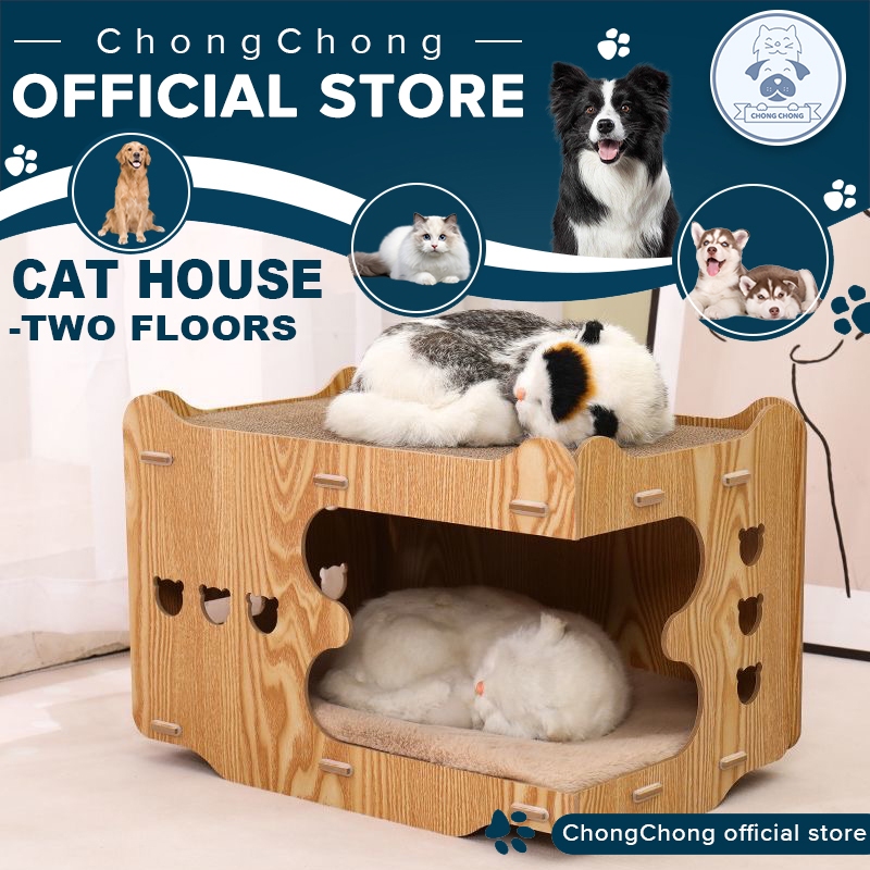 【Double Cat Scratch Board House】42*29*30Cm Wooden Cat House Scratcher  Board Cat Bed Cat Sleeping