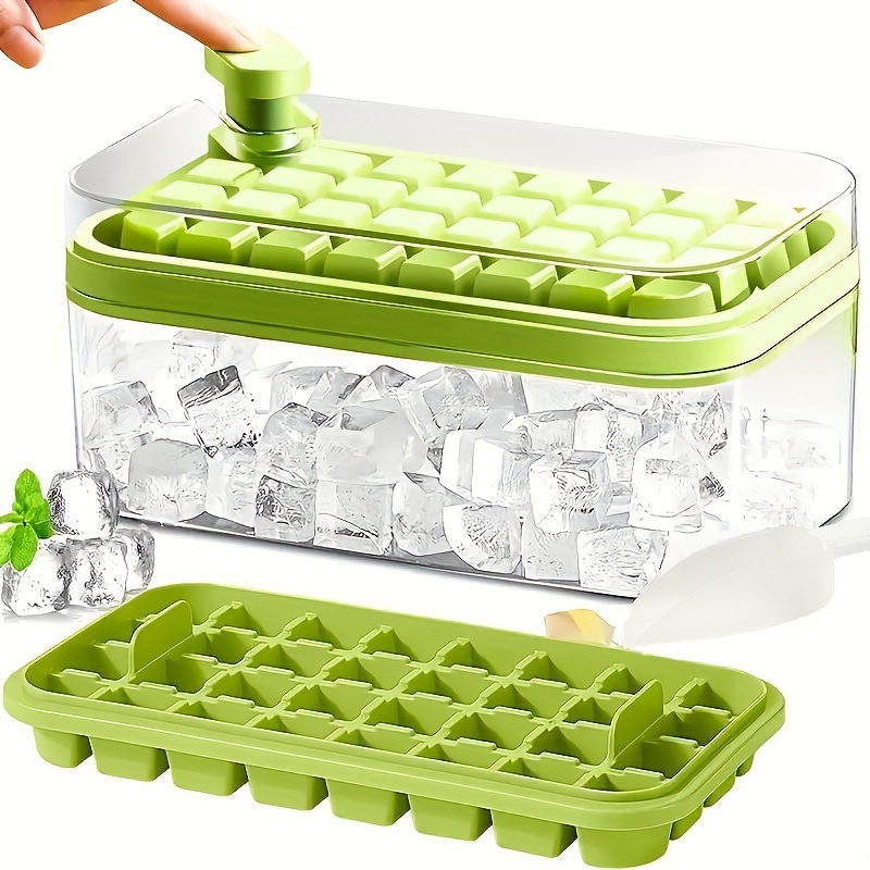 Ice Cube Trays Set Press Ice Grid 64 Pcs Ice Cube Tray With Lid And Bin Easy Release And Space 