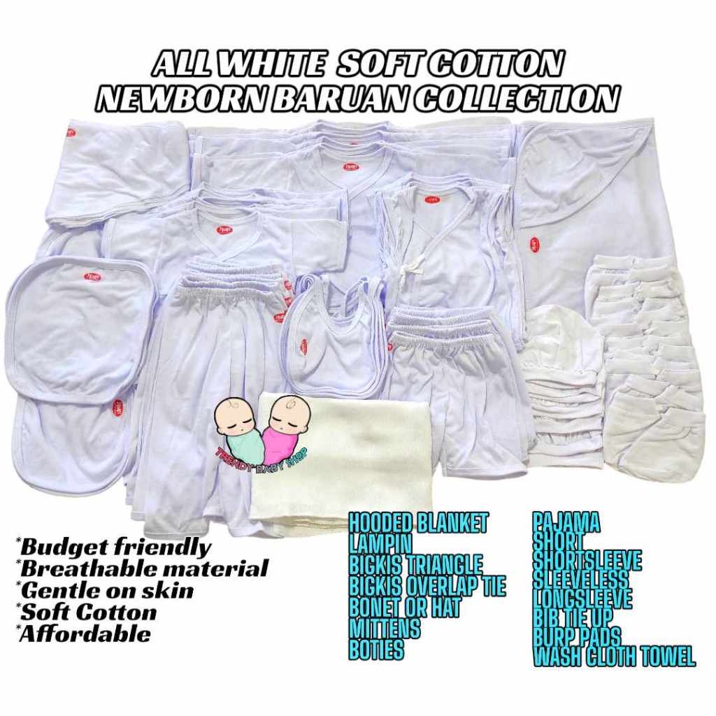 COSTUMIZE ALL WHITE SOFT COTTON UNISEX NEWBORN BABY BARUAN | Shopee ...