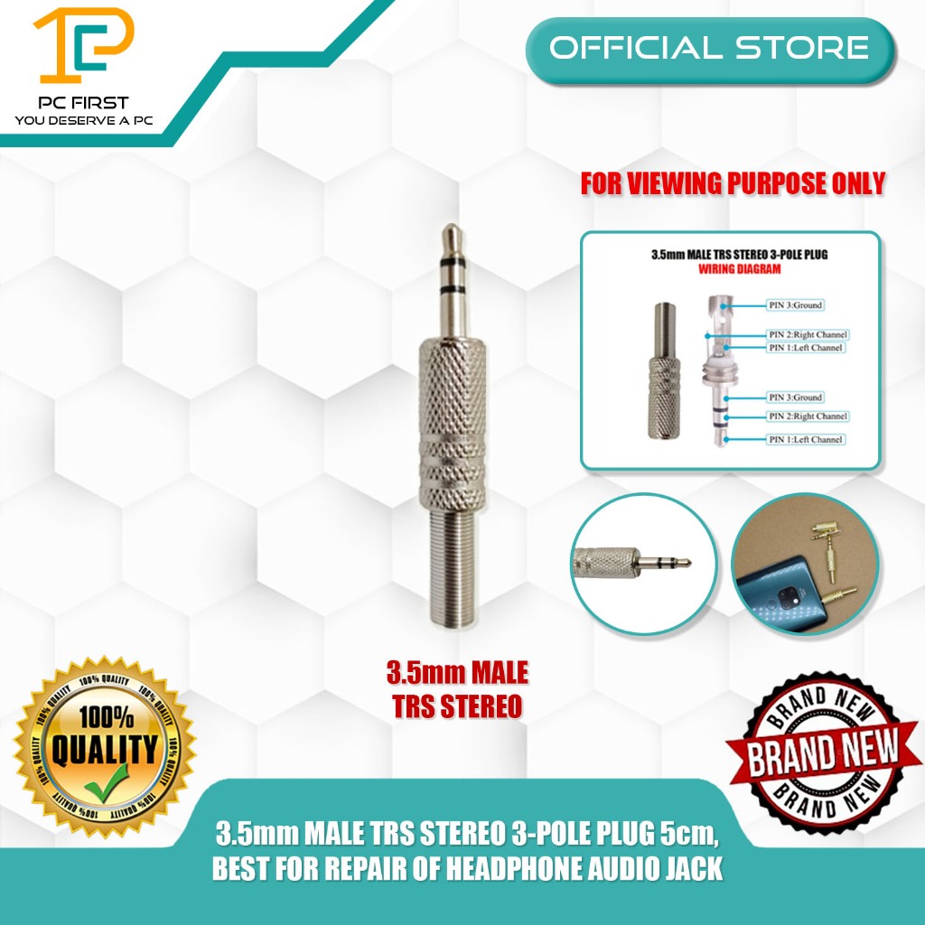 PC FIRST 3.5mm MALE TRS STEREO 3-POLE PLUG 5cm, BEST FOR REPAIR OF ...