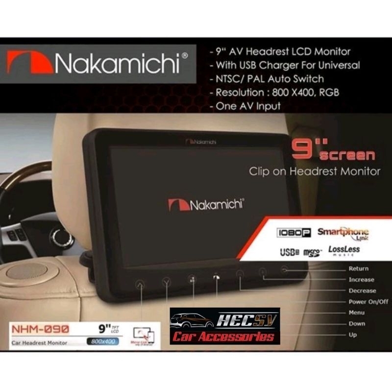 Nakamichi 9" Headrest Monitor Clip On Fortuner Innova Grandia Montero