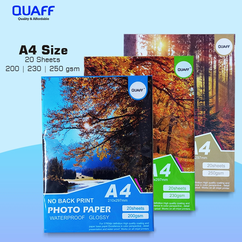 QUAFF No Back Print Inkjet Glossy Photo Paper A4 Size 200gsm / 230gsm ...