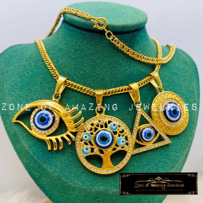 zoaj.ph Premium Stainless Gold Evil Eye Necklace with Japan Chain Round ...