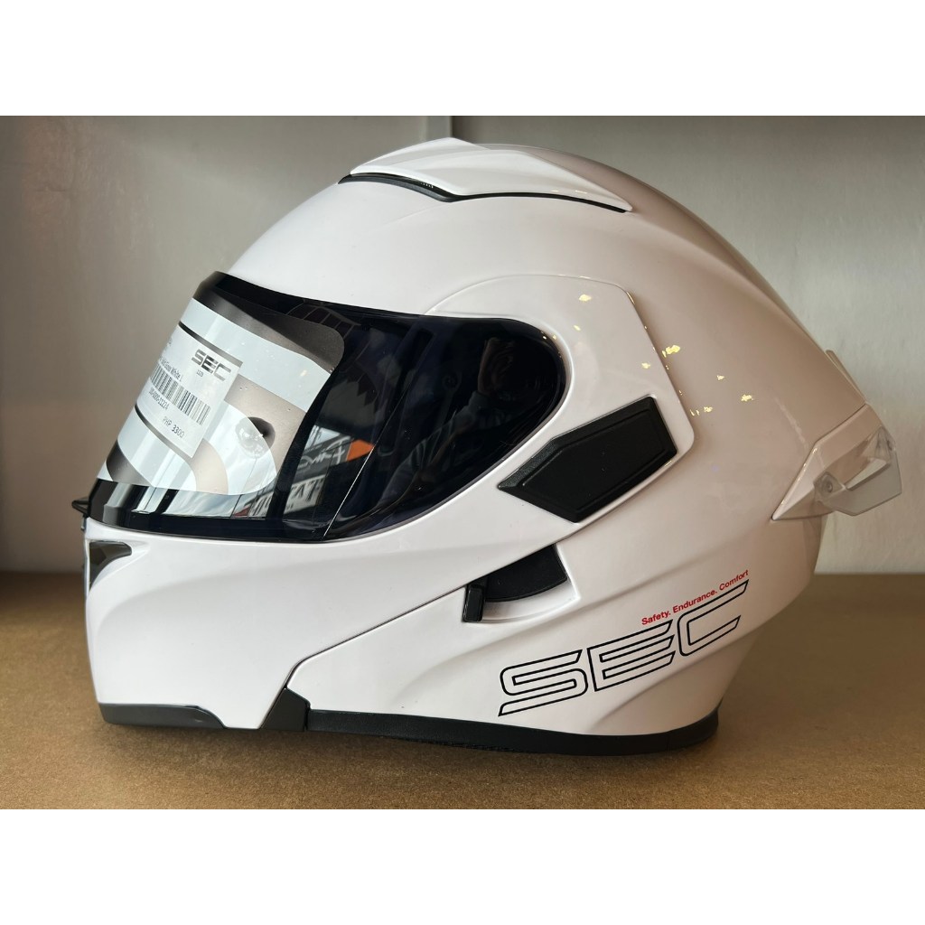 SEC Whirlwind DSEC-05504 Solid Gloss White Dual Visor Modular Helmet ...