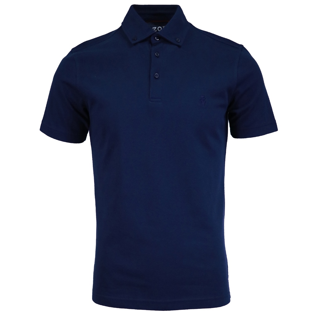 Izod Men's Slim Fit Plain Golf Shirt w/ Button-Down Collar (Navy Blue ...