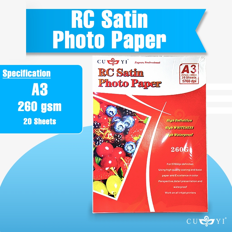 CUYI RC Satin Photo Paper A3 Size 260gsm with Back Print 20 sheets / pack) Shopee Philippines