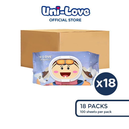 UniLove Unscented Baby Wipes (Aviation Series) 100's Pack of 18 (1 case ...