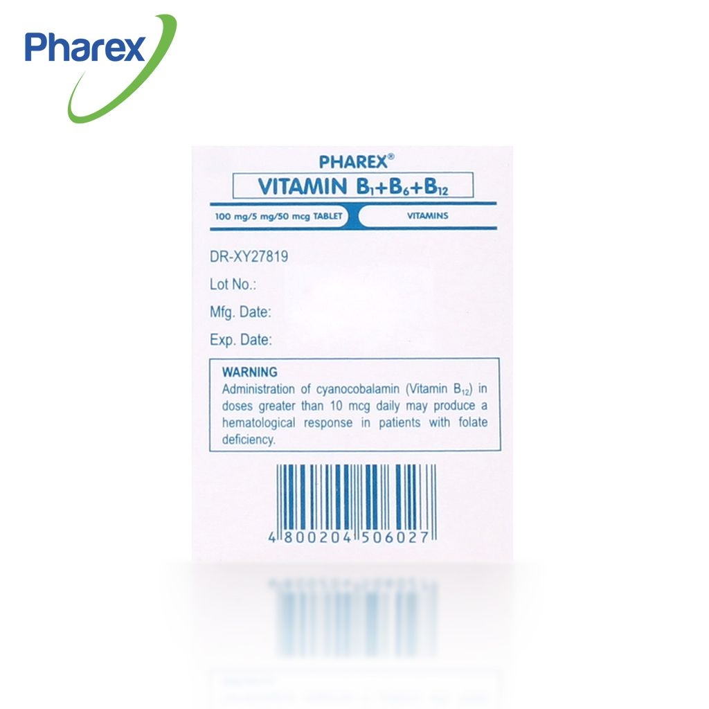 Pharex B Complex B1 B6 B12 Vitamins For Adult 100mg 5mg 50mcg 100 Tablets Nerve Health