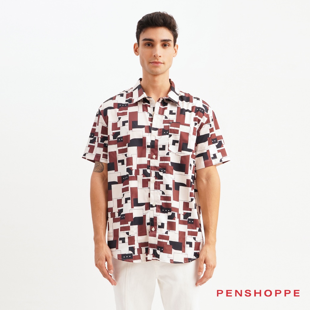 Penshoppe Relaxed Fit Shirt With Geometric All Over Print For Men ...