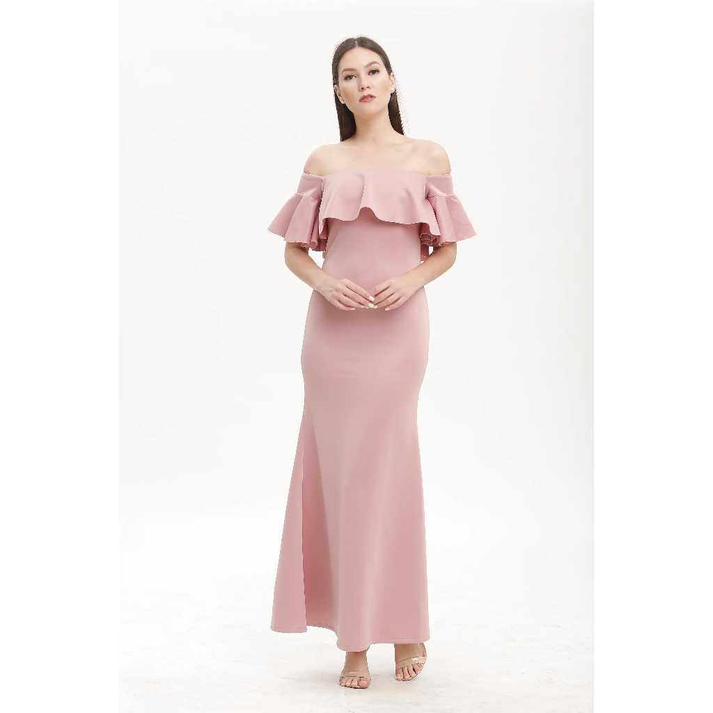 Karimadon TAYLOR FLUTTER OFF SHOULDER SERPENTINE GOWN | Shopee Philippines