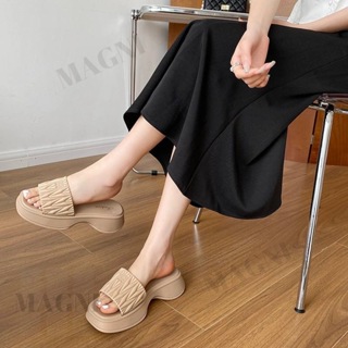 2023 Summer Thick-Sole Muffin Square Head Pleated Candy Color Casual ...